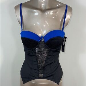 Playboy Lingerie Bunny Blue and Black Lace Bustier NWT